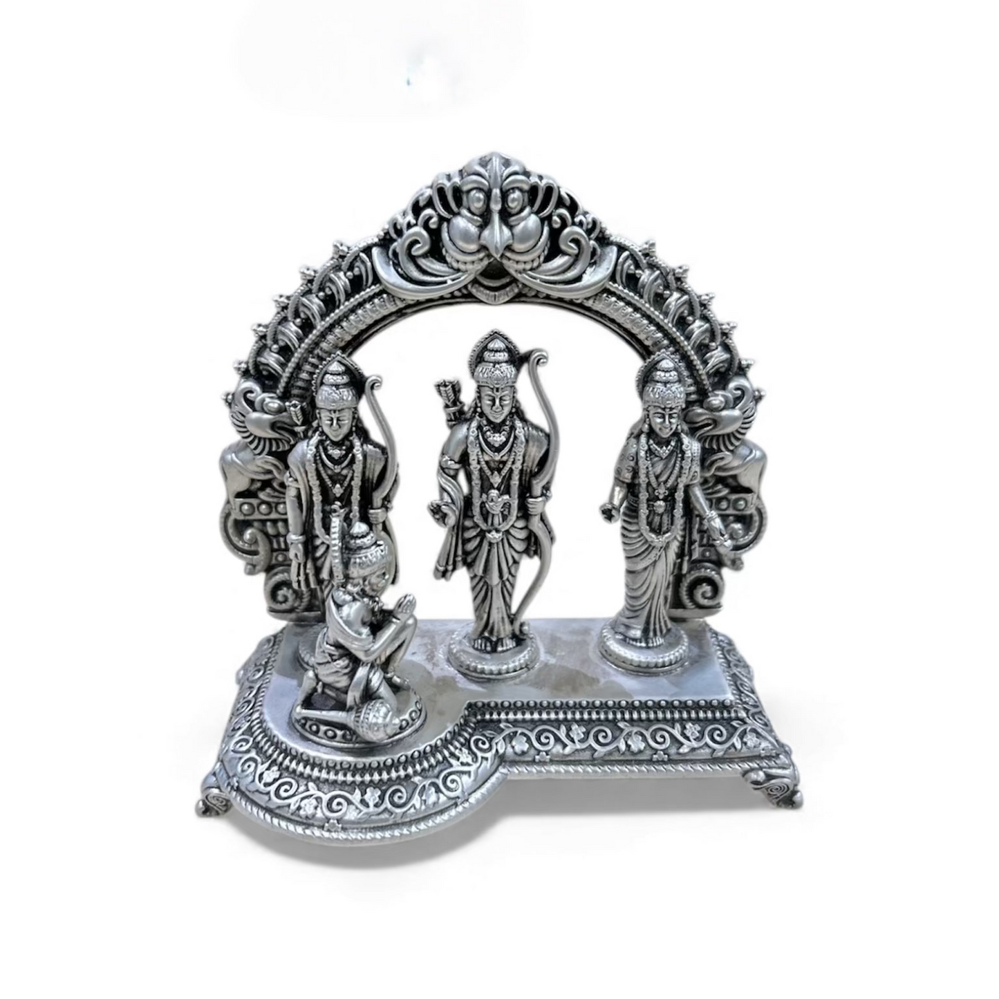 Pure 925 Silver Ram Darbar Idol – Handcrafted Ram, Sita, Lakshman & Hanuman Murti | Premium Pooja & Home Temple Decor