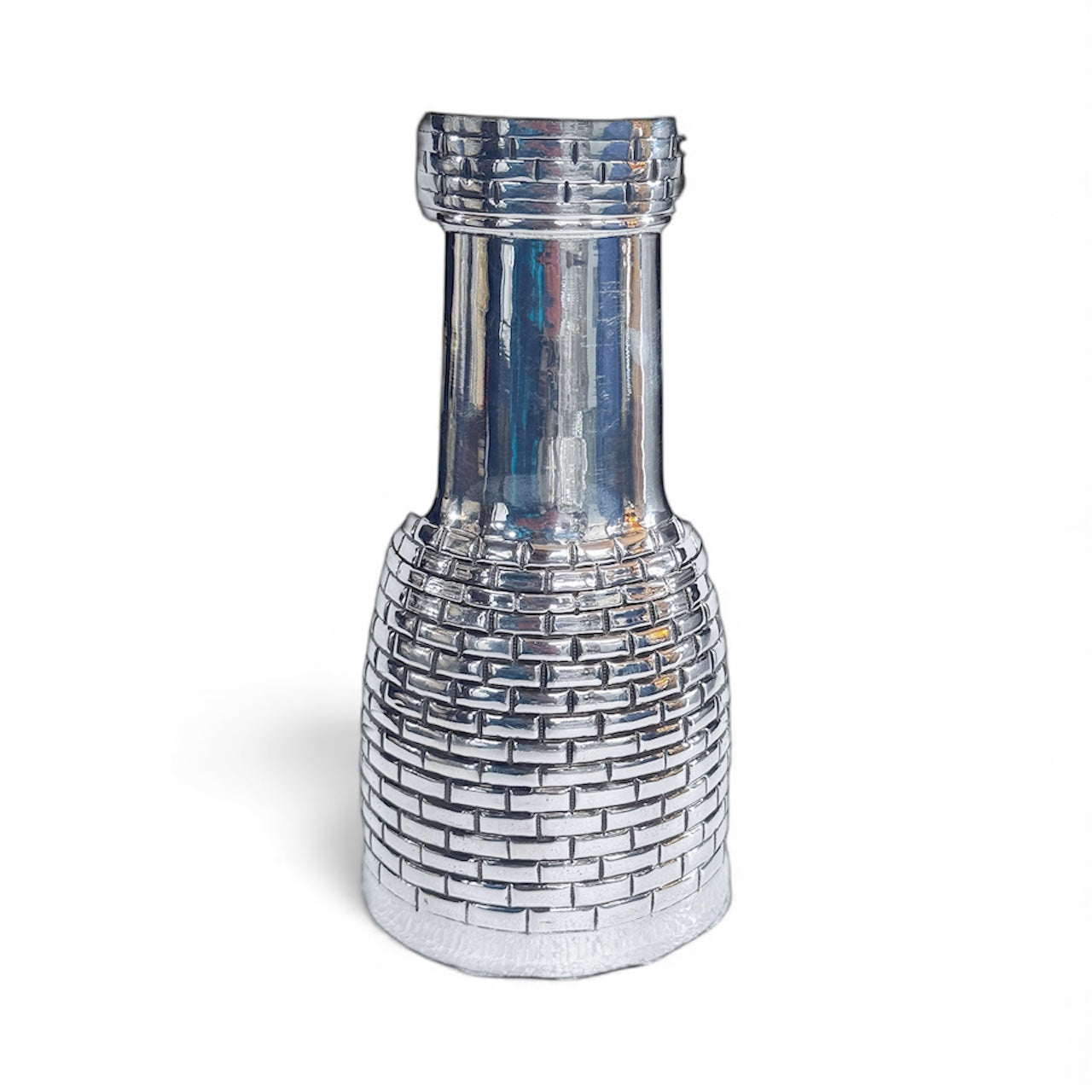 Pure Silver Room Set Kalash – Handcrafted 92.5 Silver Brick-Pattern Pot |Traditional Temple Silverware
