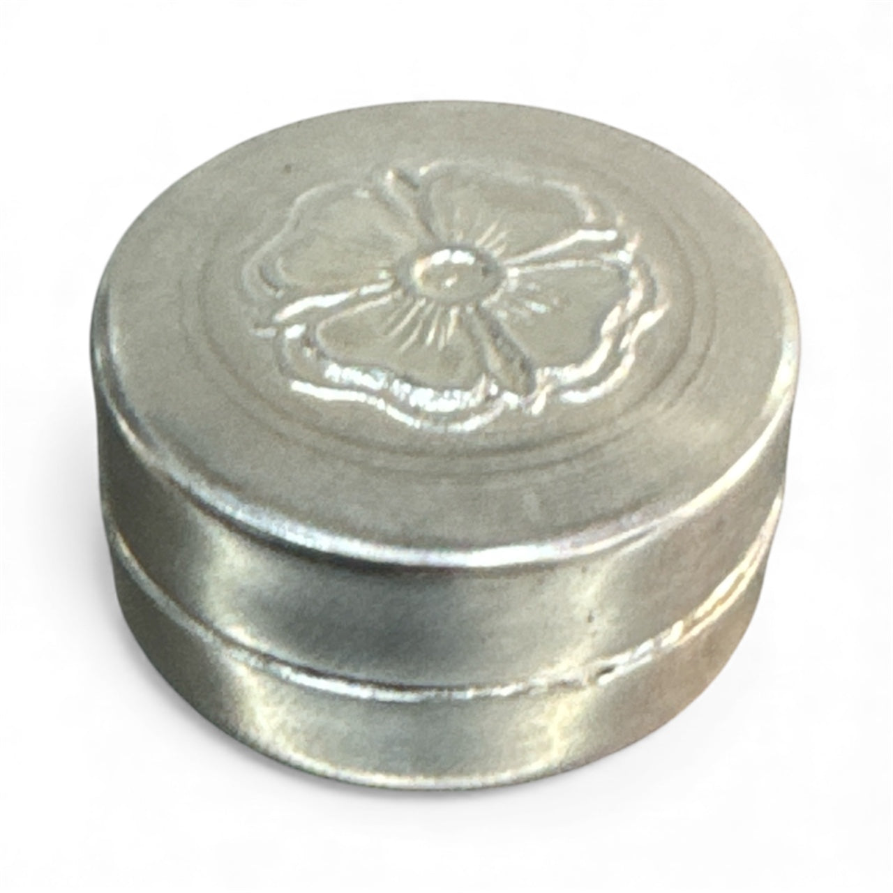 Floral Engraved Round Silver Plated Kumkum Box – Embossed Flower Sindoor Dani / Puja Dibbi