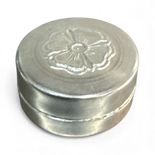 Floral Engraved Round Silver Plated Kumkum Box – Embossed Flower Sindoor Dani / Puja Dibbi