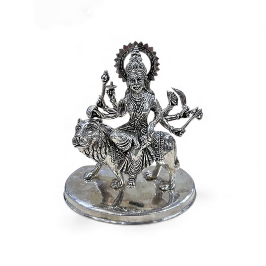 Pure 925 Silver Durga Mata Idol| Handcrafted Maa Durga Murti for Home Temple, Navratri & Protection