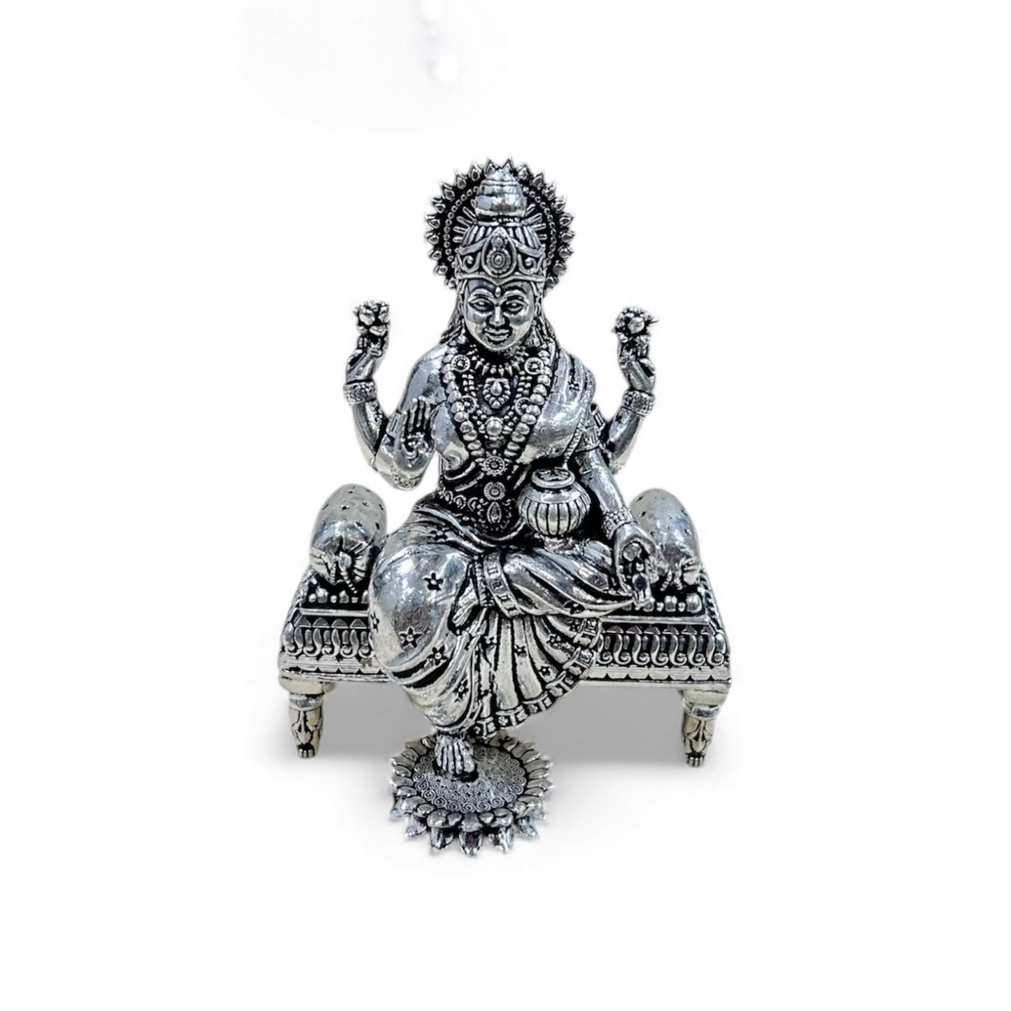 Pure 925 Silver Laxmi Idol on Chowki| Lakshmi Sitting Murti for Pooja, Wealth & Home Temple