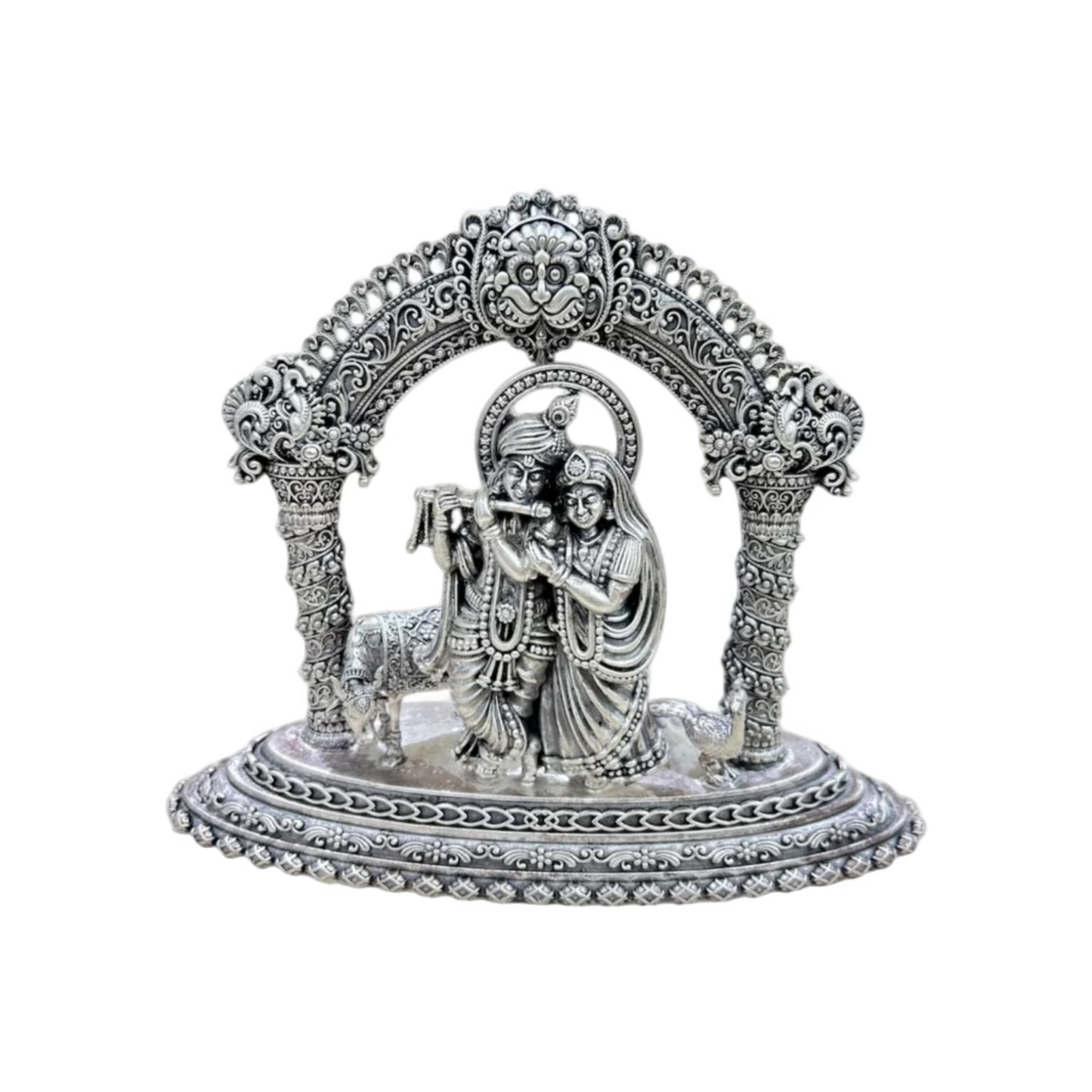 Pure 925 Silver Radha Krishna Idol – 333g | Handmade Silver Murti for Home Temple & Gifting