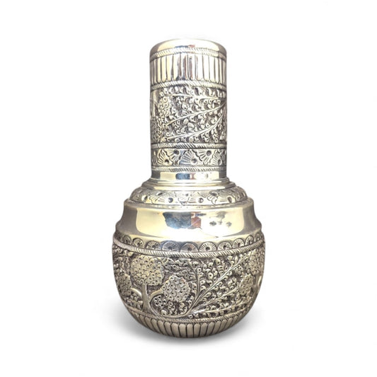 Pure Silver Nakshi Room Set Kalash – Handcrafted 92.5 Sterling Silver Pot with Floral and Tree Design |