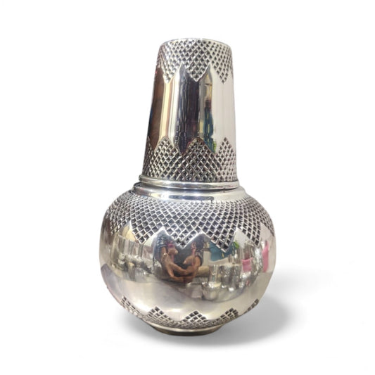Pure Silver Diamond-Cut Kalash – Handcrafted 92.5 Silver Room Set Pot |Decorative Silverware