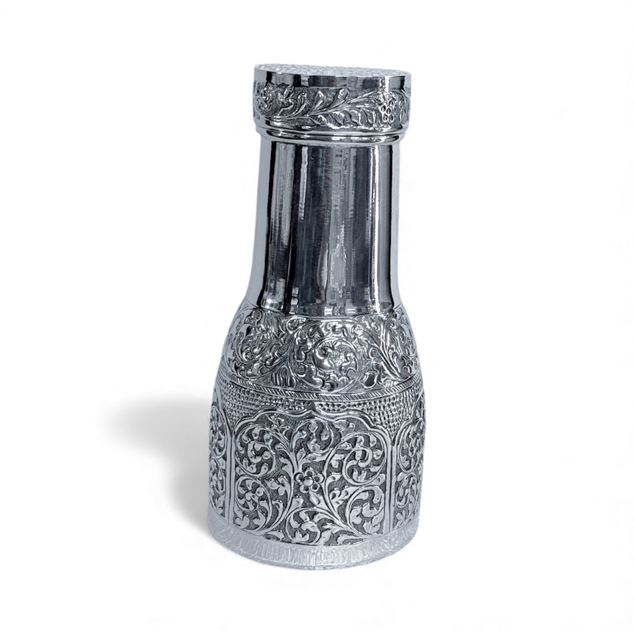Pure Silver Room Set Kalash – Handcrafted 92.5 Silver Nakshi Floral Pot | Traditional Temple Silverware