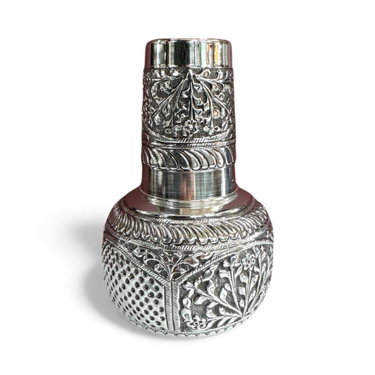Pure Silver Room Set Kalash – Handcrafted 92.5 Silver Nakshi Floral Dotted Design Pot |Traditional Temple Silverware